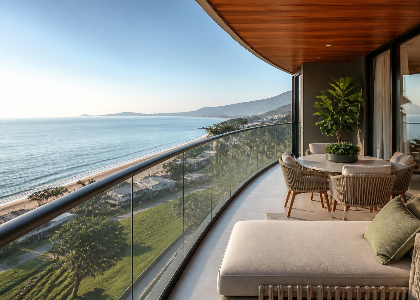 Varanda de apartamento com vista para o mar no litoral catarinense